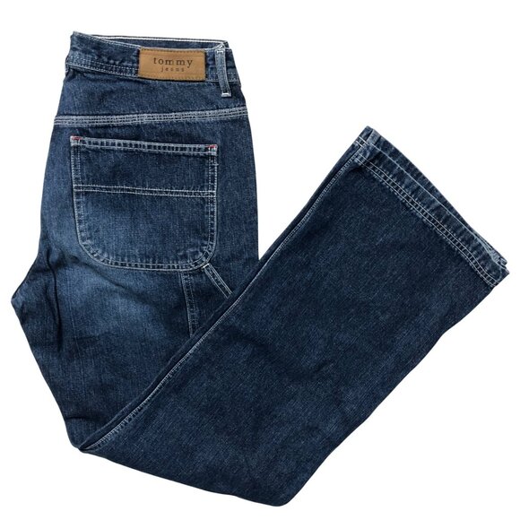 Tommy Jeans Carpenter Womens Size 11 Blue Denim Utility Dark Wash Straight Leg - Picture 1 of 12